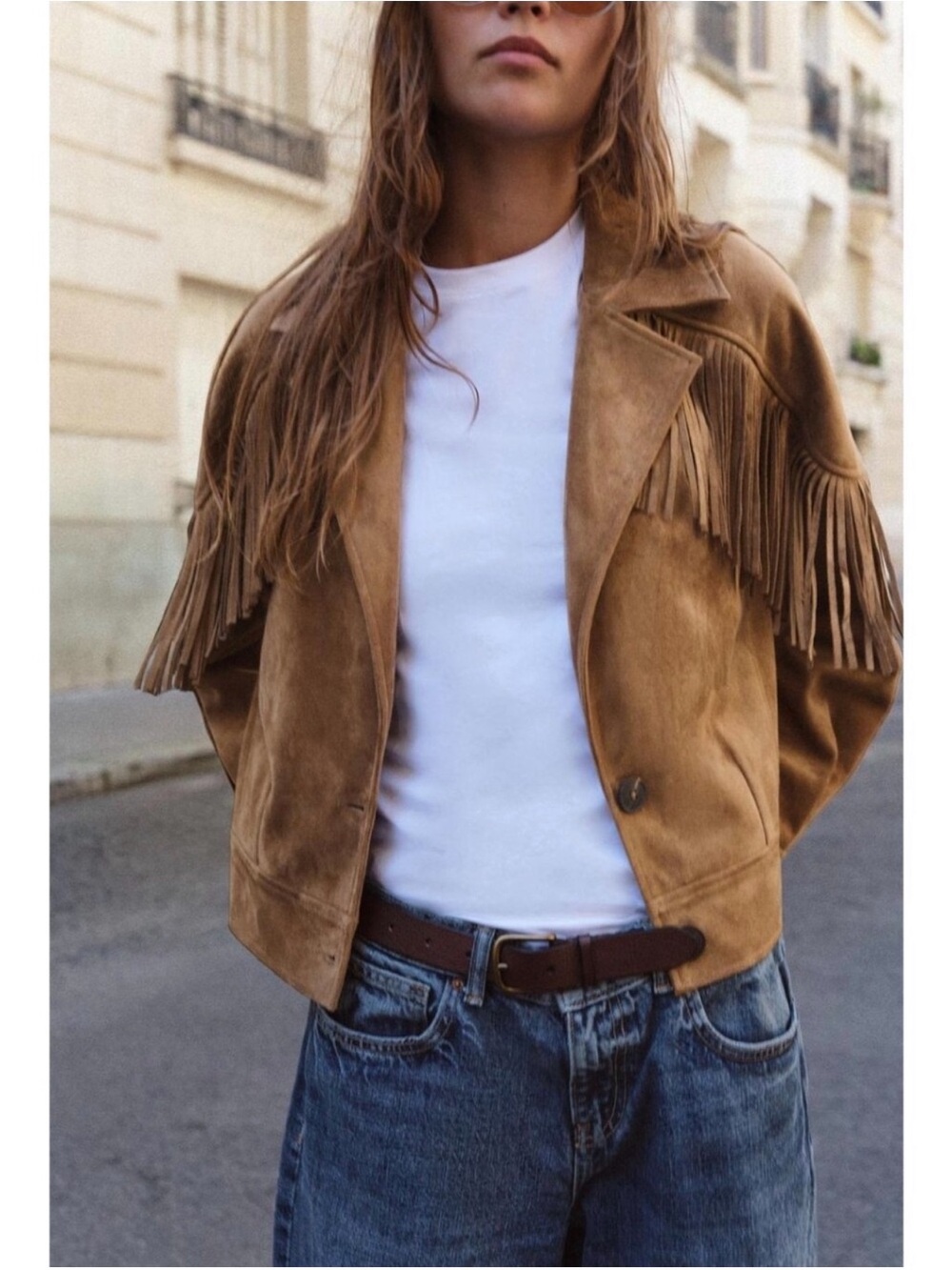 ZARA FRINGED FAUX SUEDE JACKET